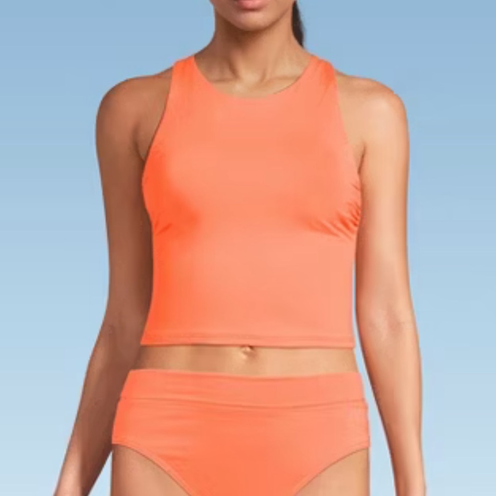 Lands' End Women's High Neck Racerback Midkini Top - 12 - Papaya Orange
